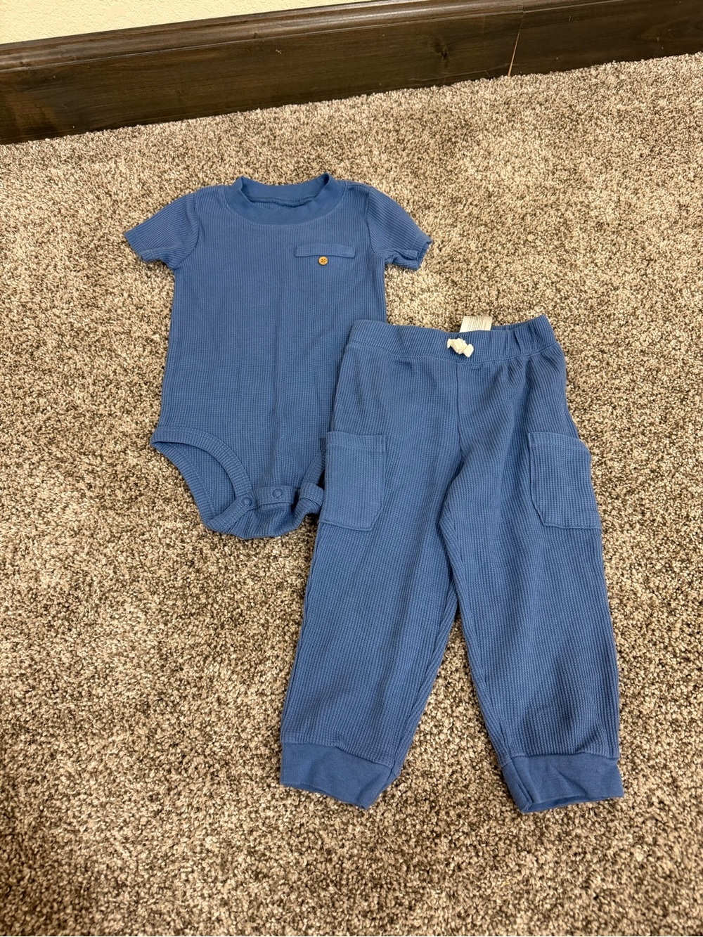 Carter's Blue Ribbed Short Sleeve Bodysuit and Pants Set